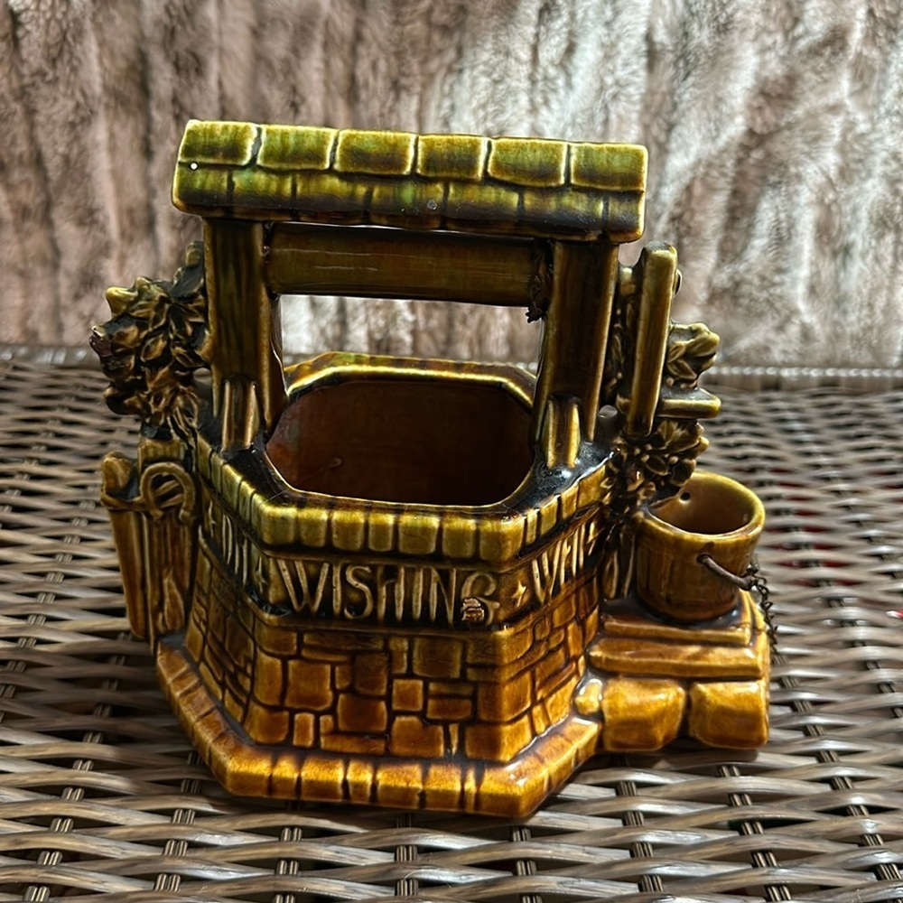 Vintage 1950s McCoy Pottery Wishing Well Planter Brown & Green Made in USA